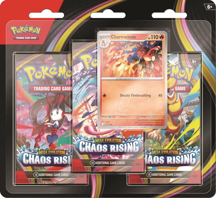 POKÉMON THREE PACK BLISTER MEGA EVOLUTION: CHAOS RISING -EN-