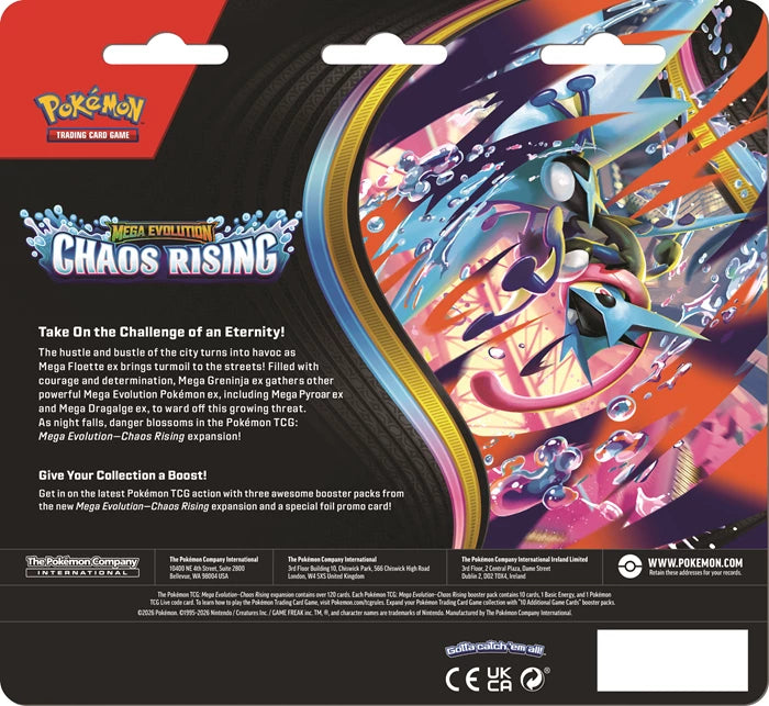 POKÉMON THREE PACK BLISTER MEGA EVOLUTION: CHAOS RISING -EN-