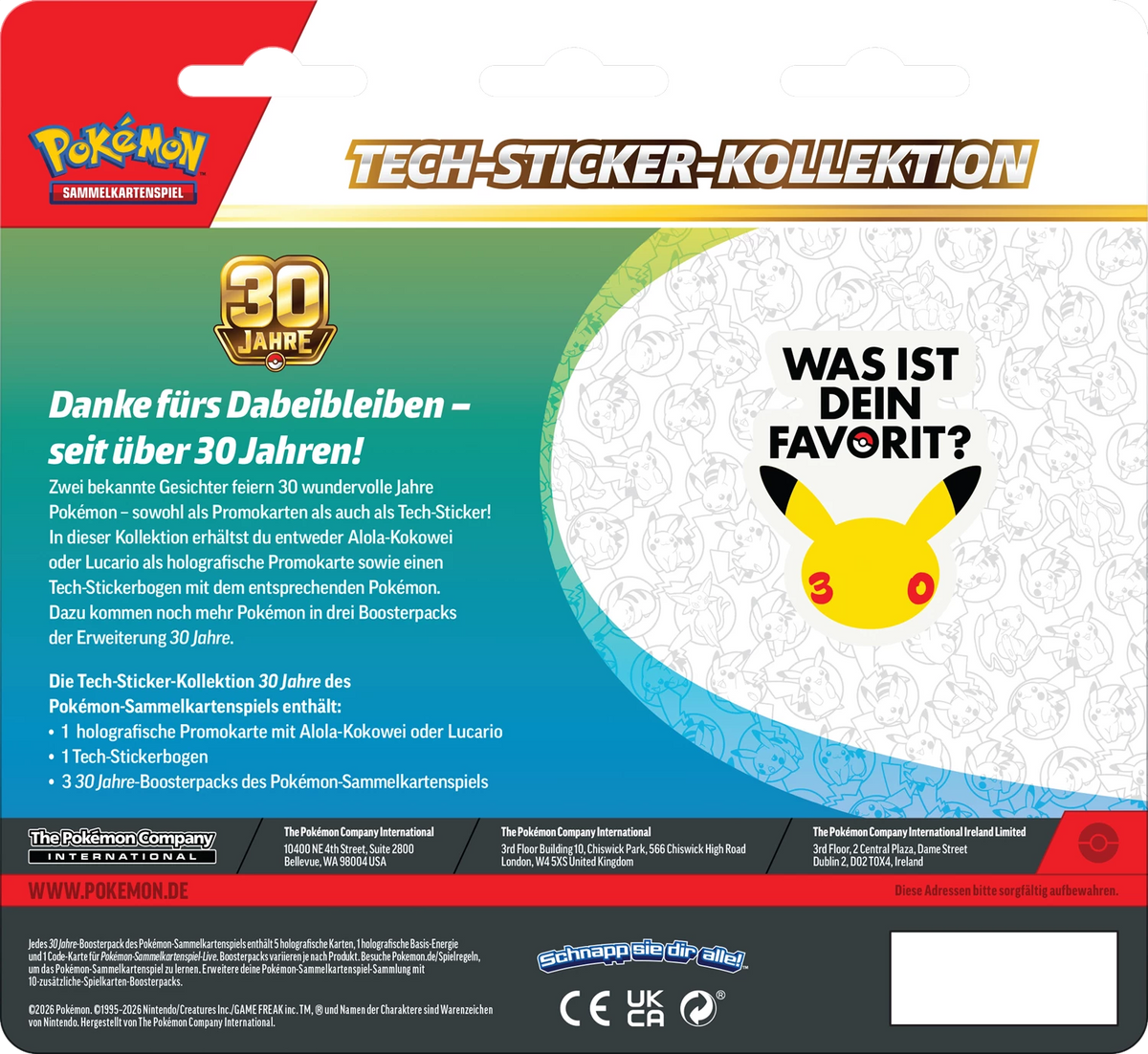 PRE-ORDER: POKÉMON TECH-STICKER COLLECTION 30TH CELEBRATIONS -DE-